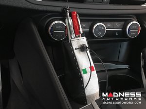 Pochette - Black Italy - Tuxedo Leather w/ White Stitching & Embroidered Italian Flag